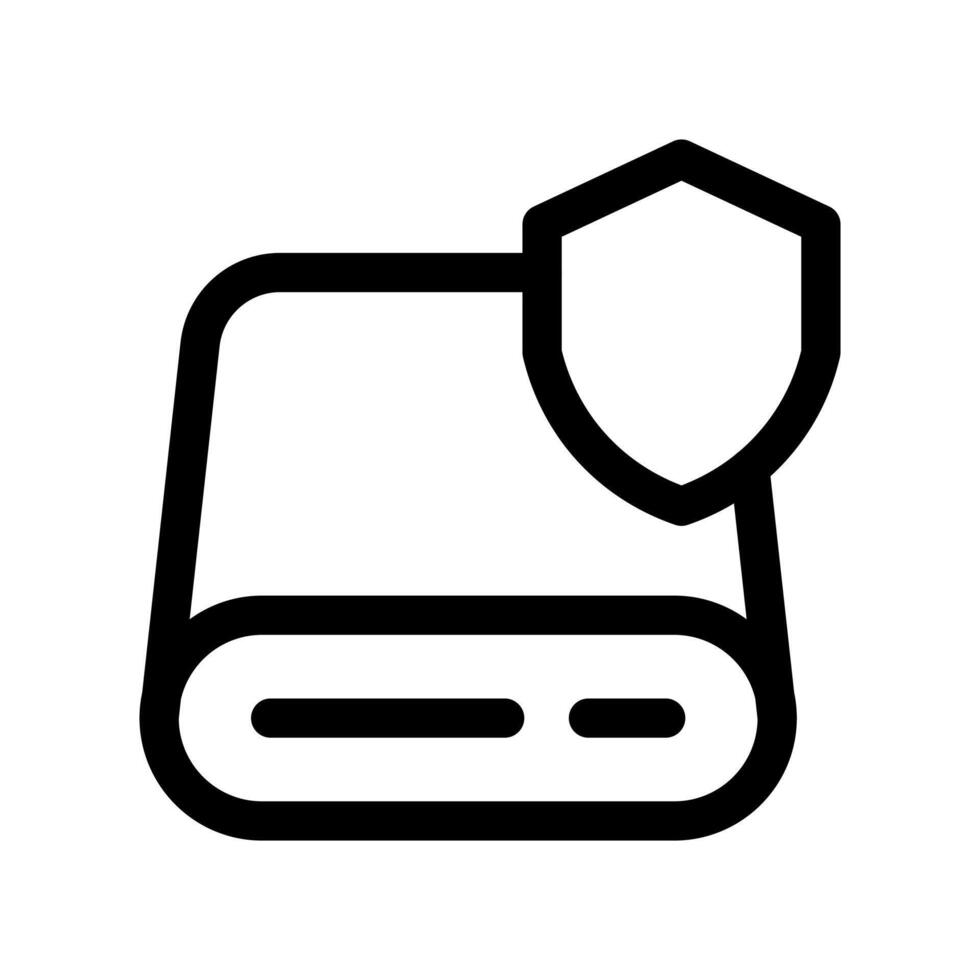 An outline icon of a server with a lock, symbolizing a secure server or protected data. vector