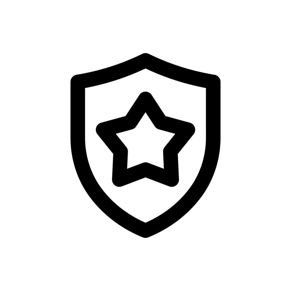 A line style icon of a shield with a star symbolizing high security rating or premium defense. vector