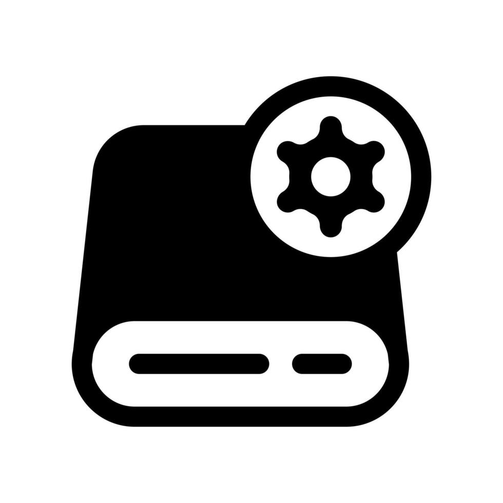 un lleno gráfico de un carpeta con un engranaje, simbolizando sistema configuración o configuración. vector