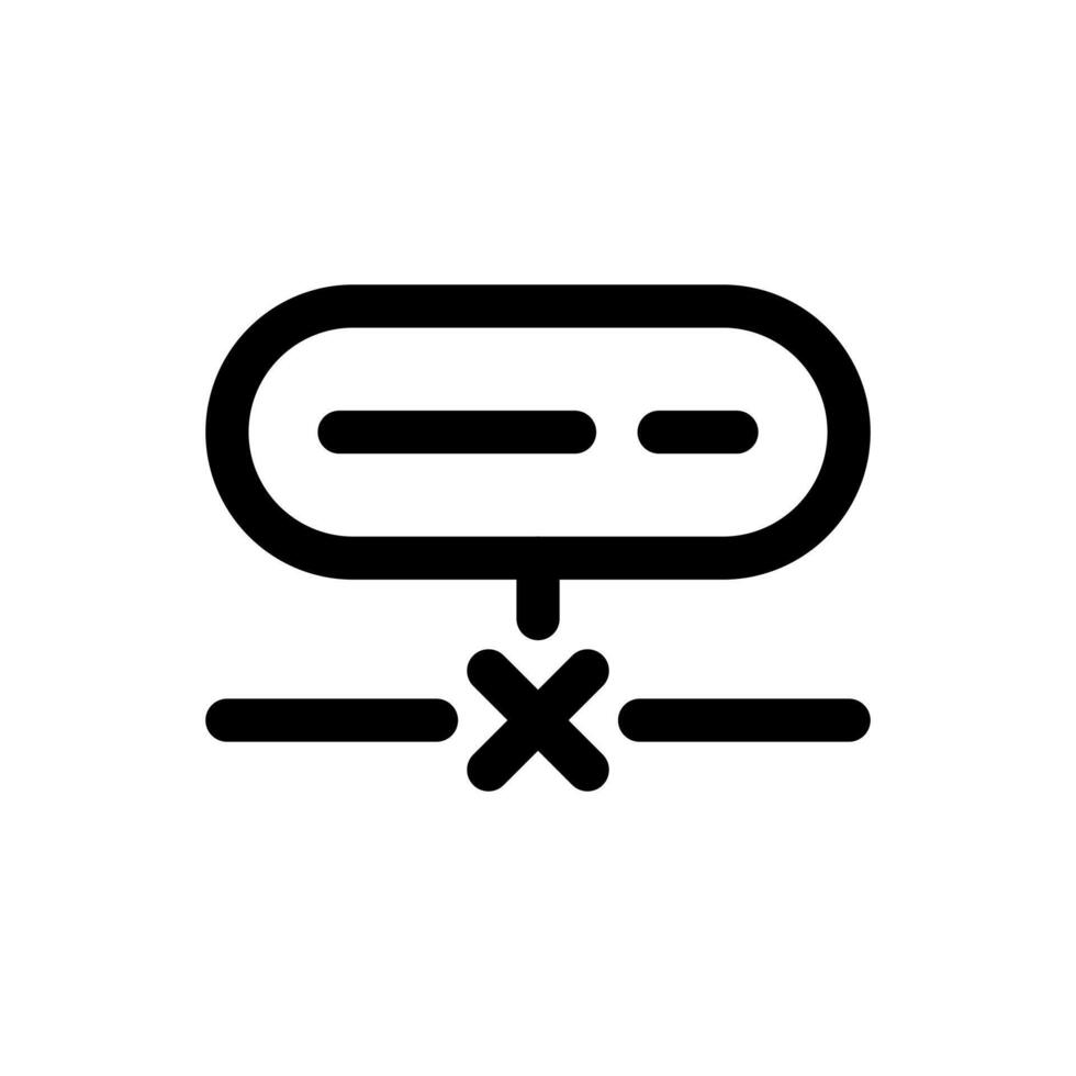 A linear graphic of a server with a broken network line, signifying a disconnected server. vector