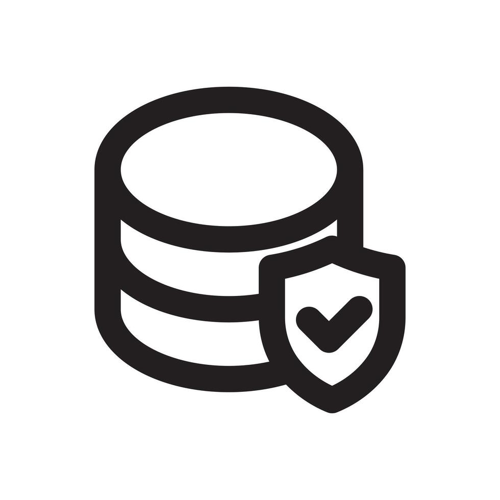A line style icon of a shield with a database symbol symbolizing data integrity or record security. vector