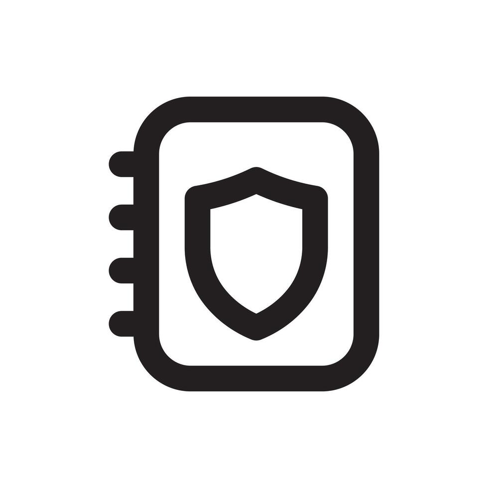 A line style icon of a shield with a document symbolizing file security or record protection. vector