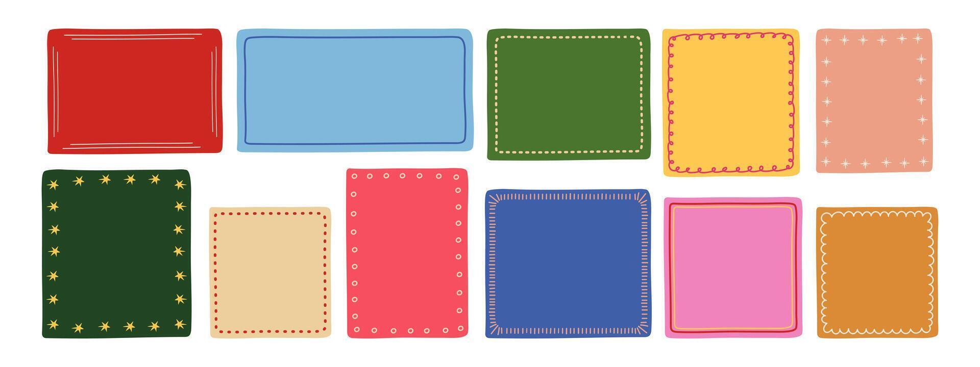 A collection of hand-drawn doodle frames in various styles. Empty frame designs for graphic resources and creative projects. vector