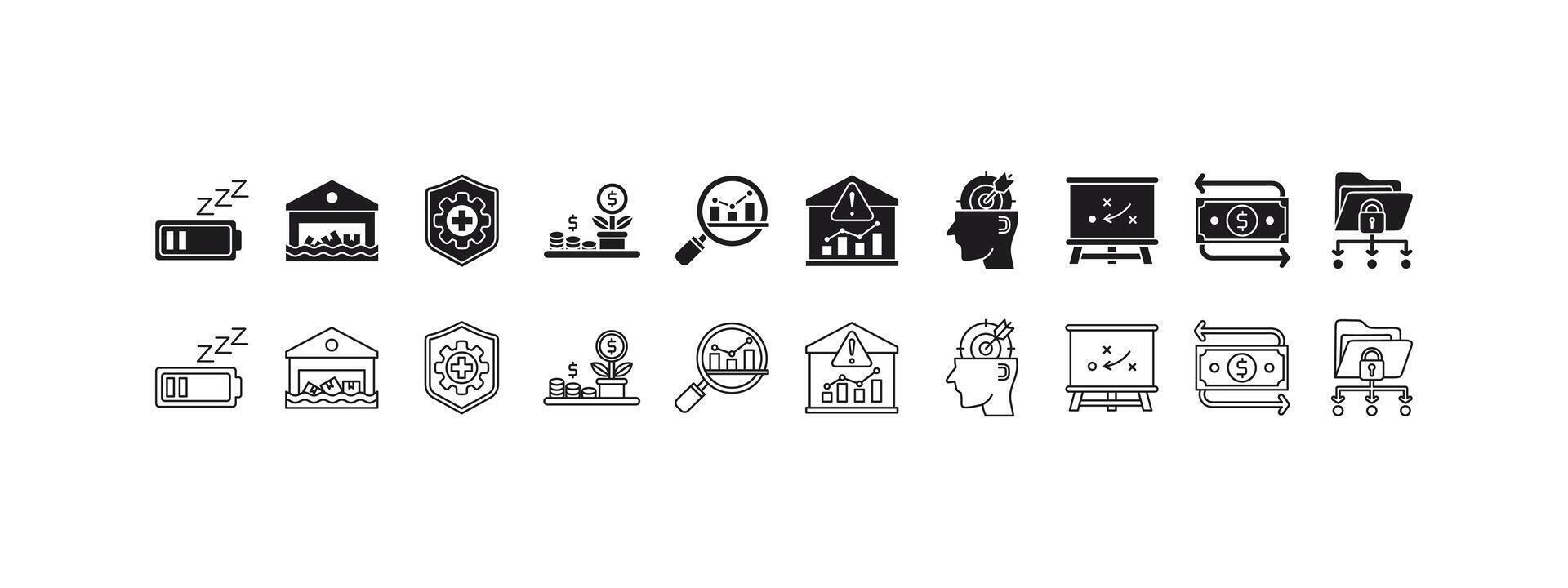 Business and finance themed outline icons suitable for presentations, infographics, web design, and financial content creation. Versatile and informative graphics. vector