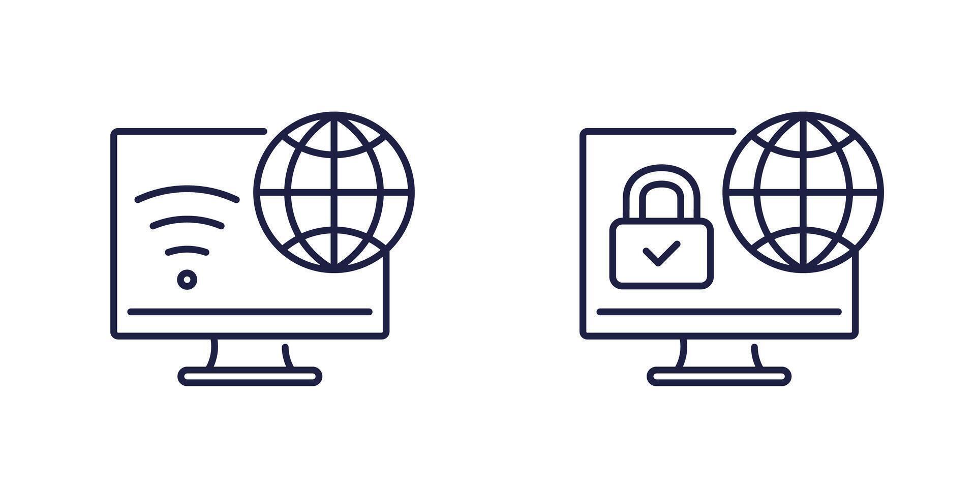 Wifi acceso a red línea icono, seguro conexión vector
