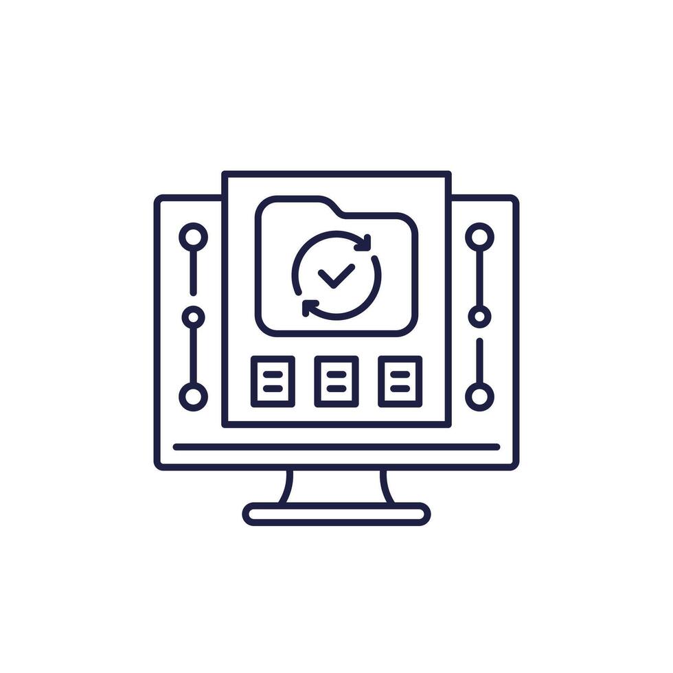 data recovery line icon with file folder and computer vector