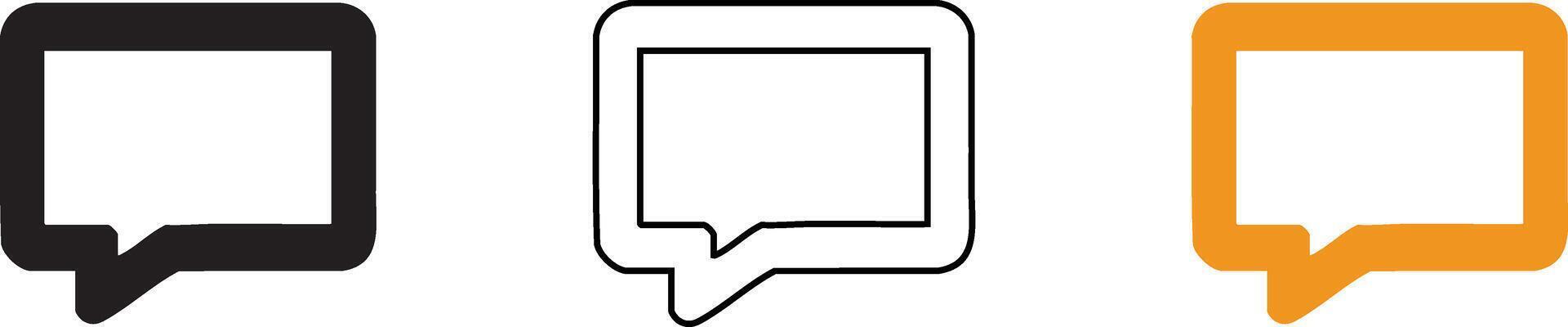 Three stylized speech bubble icons representing communication and messaging in different colors vector