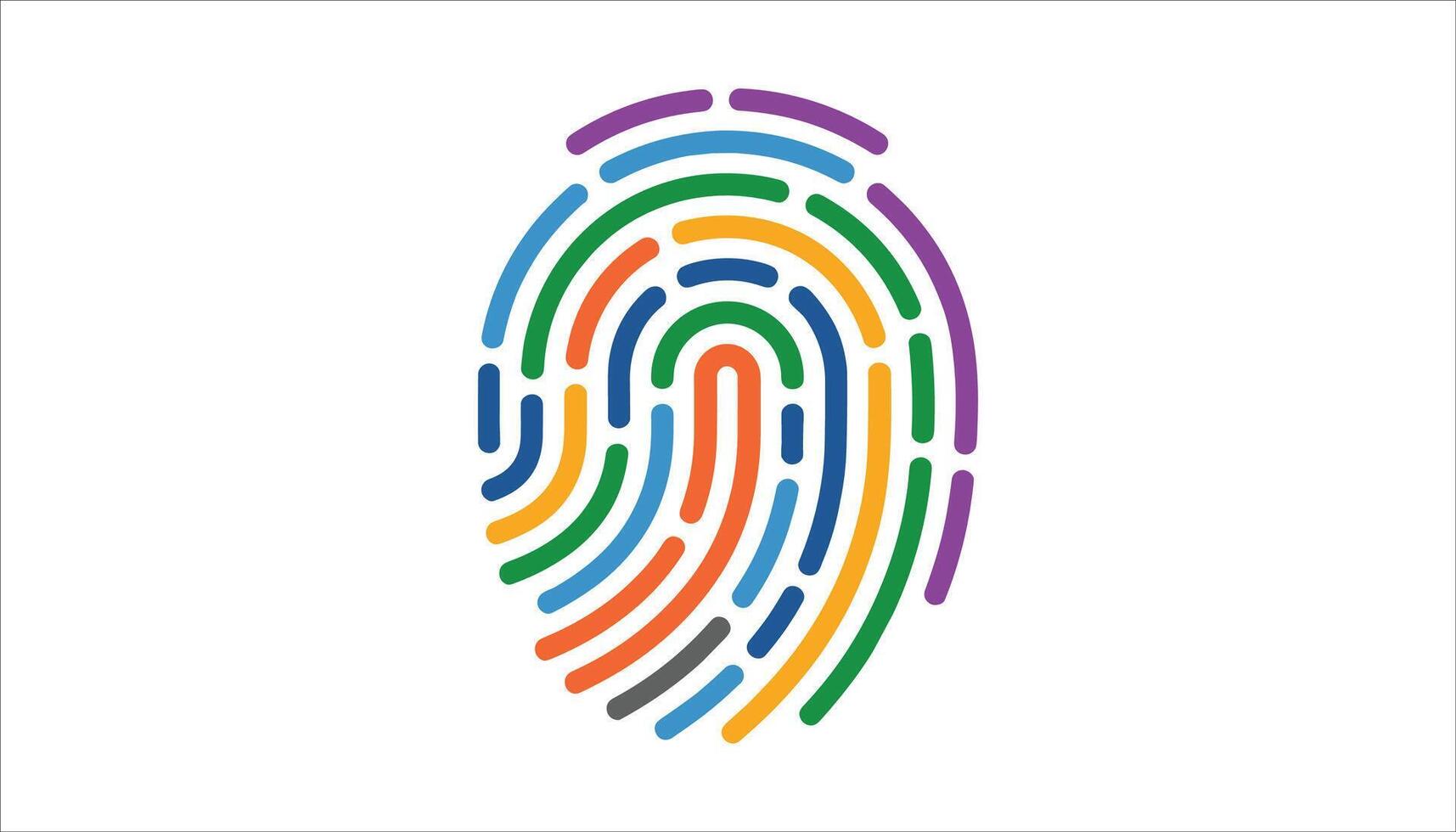Colorful fingerprint graphic with abstract curved lines on white background identity security vector