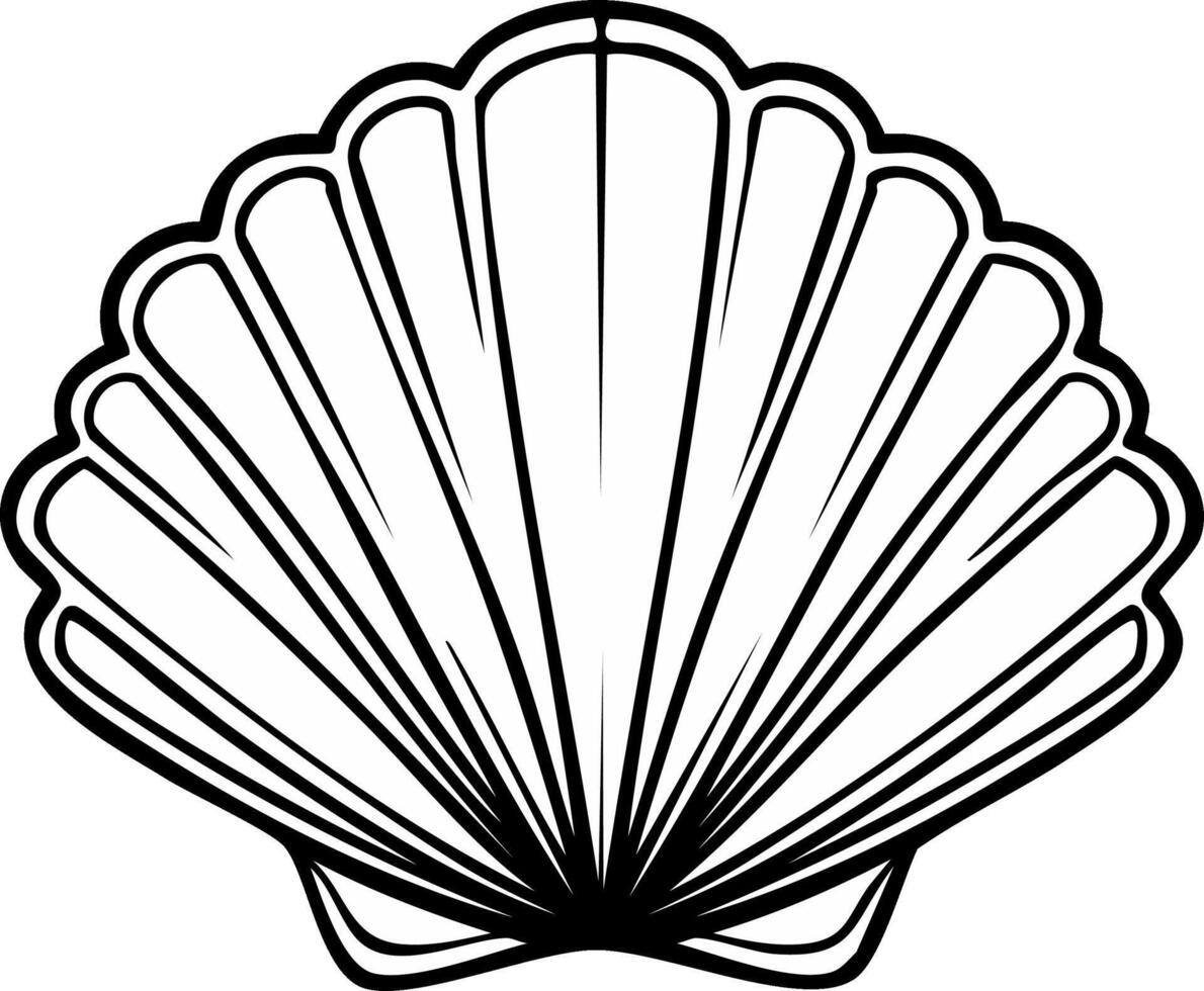 Elegant seashell line art illustration of a scallop shell with a scalloped edge vector