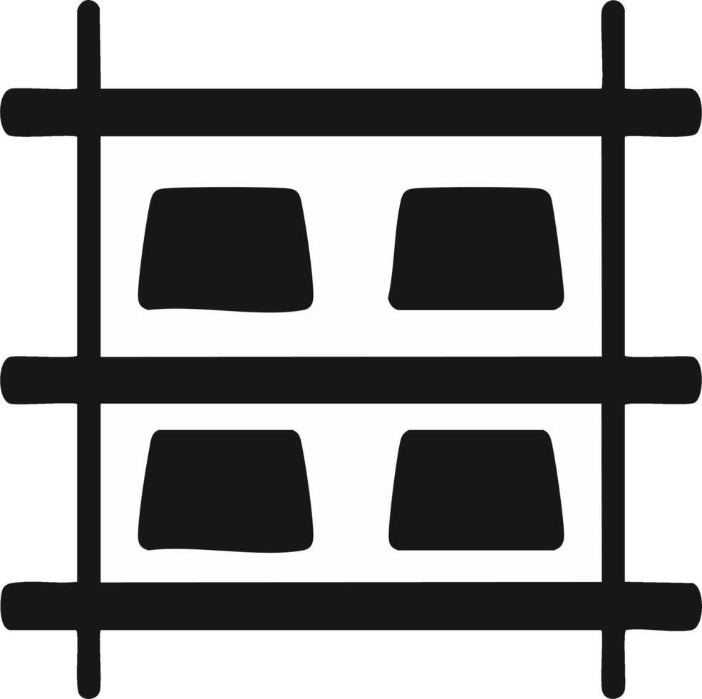 Abstract Shelves with Boxes in Rows for Storage Solution in Black and White Minimalist Design vector
