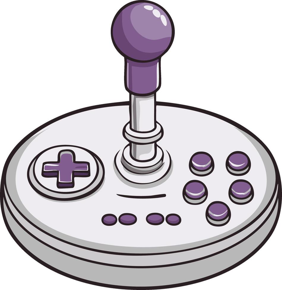 Retro game arcade joystick controller with purple buttons, illustration vector