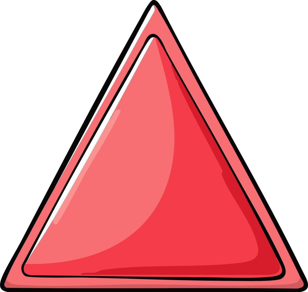 Shiny red triangle button or warning sign illustration with a bold black outline vector