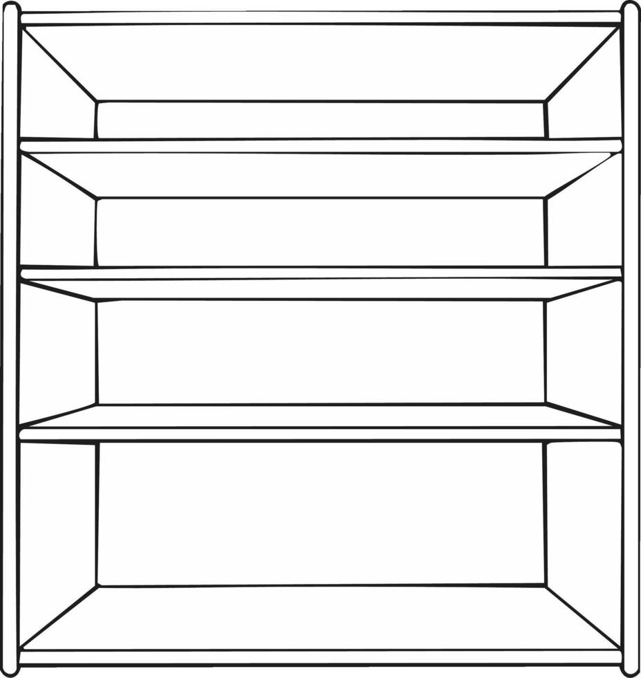 Simple illustration of empty wooden shelving unit for storage and organization featuring four shelves for design projects vector