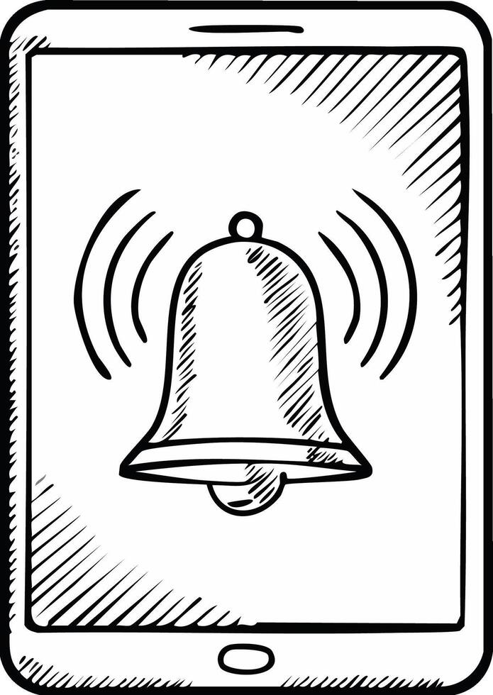 mano dibujado bosquejo de un tableta computadora con un El sonar notificación campana alerta icono vector