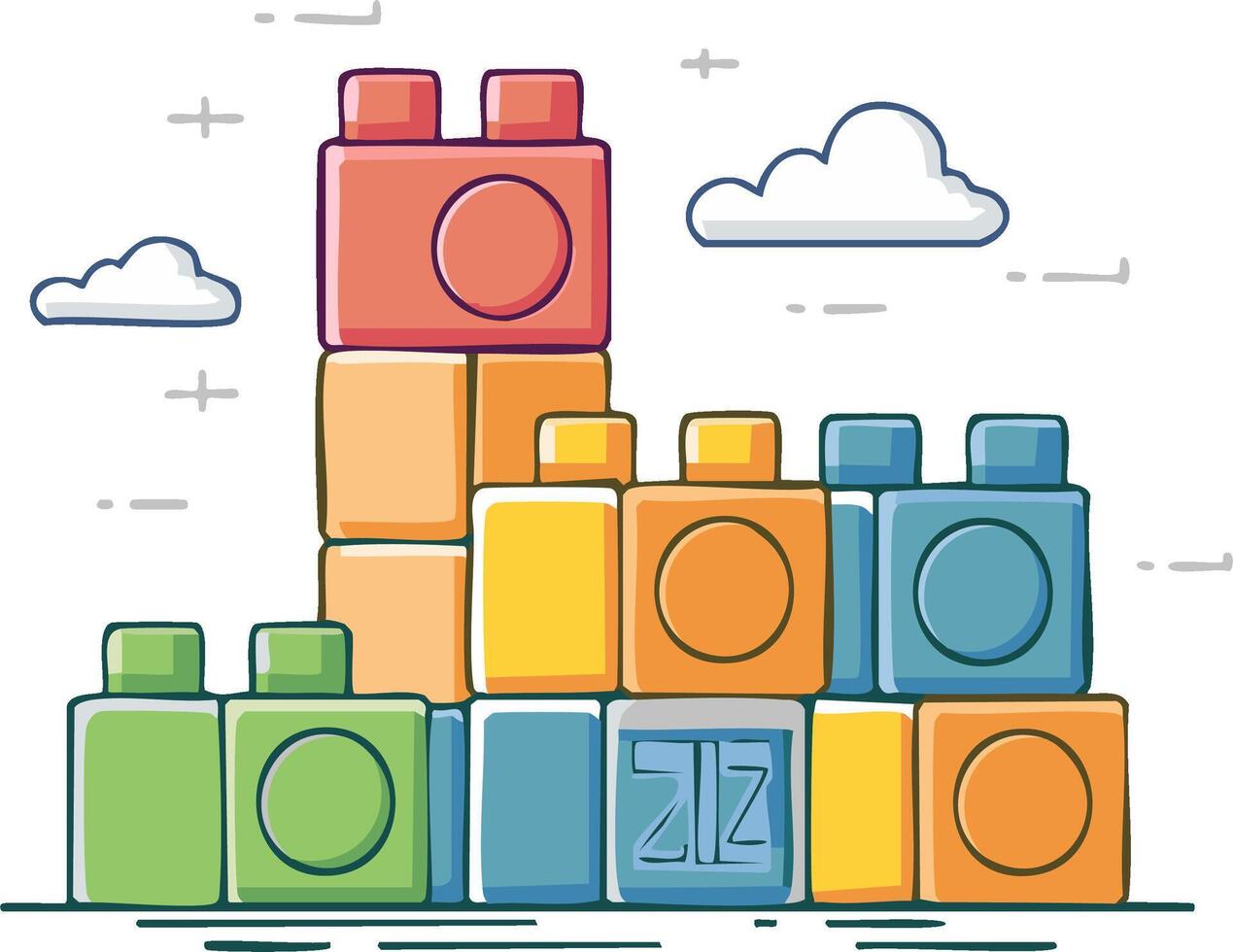 Colorful Building Blocks Structure with Clouds Illustration vector
