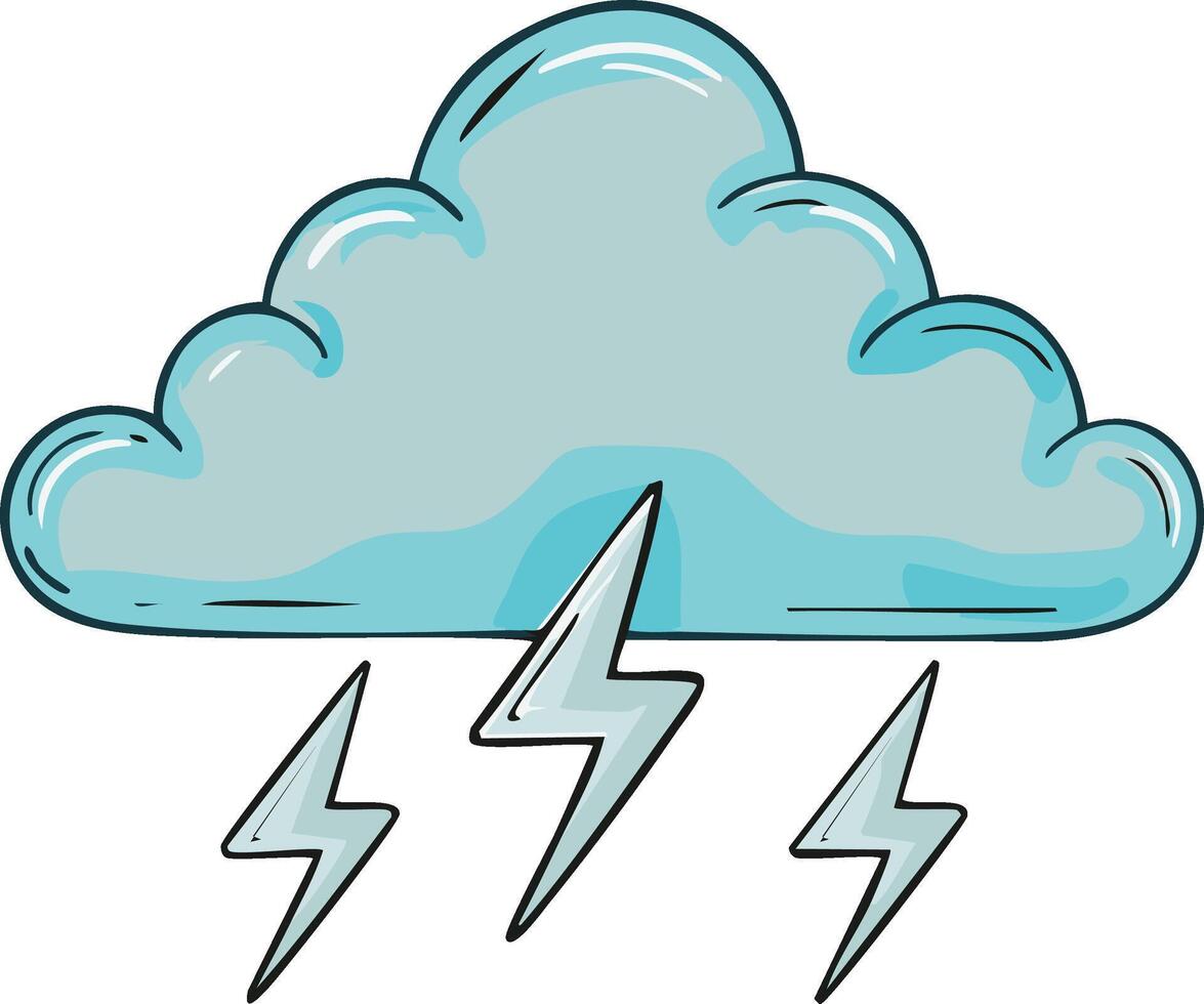 Stormy weather icon illustration showing rain cloud with lightning bolts symbolizing severe weather conditions vector