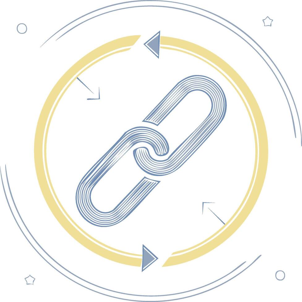 Abstract conceptual graphic of a chain link symbol within circular arrows representing connection and continuity vector