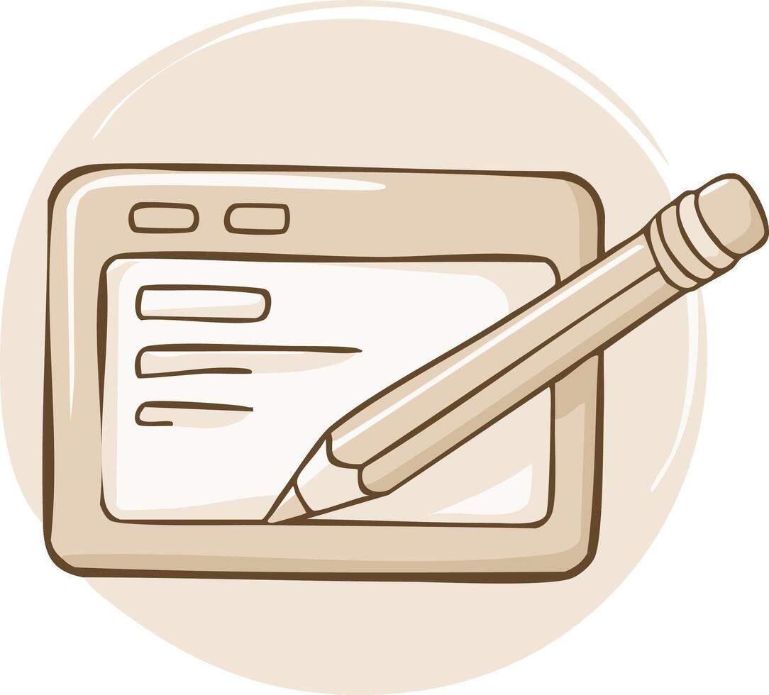 Digital tablet with a list on the screen and a pencil for taking notes vector