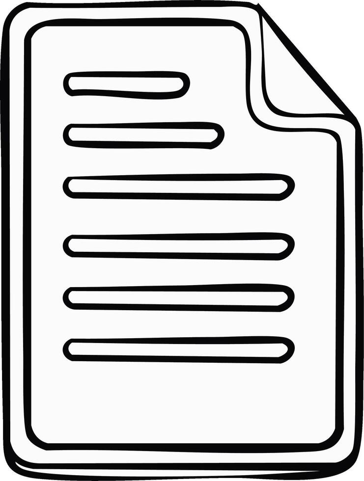 Drawn document with curled edge in black line with white background vector