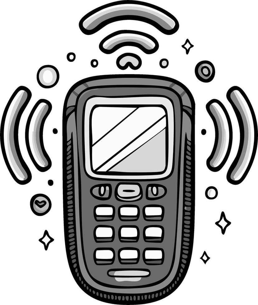 Doodle Style Smartphone Displaying Strong Connectivity and Data Access, Emitting WiFi Signals vector