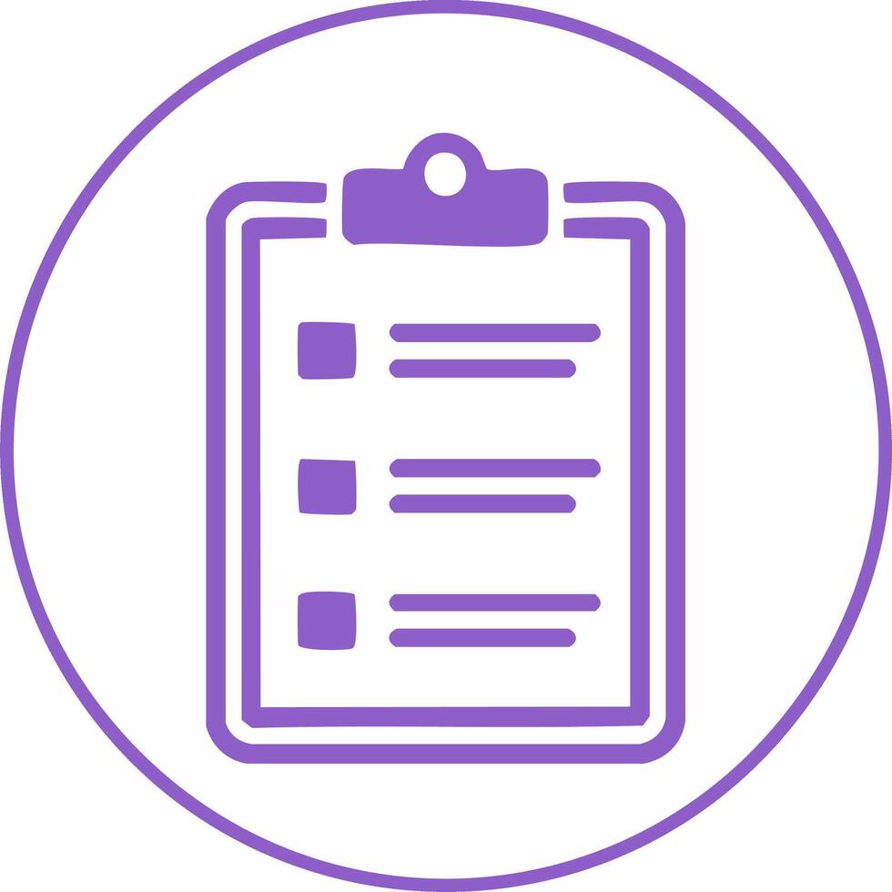 Purple Checklist Icon Outline on Clipboard in Circle, To Do List, Tasks, Organizer, Notes vector