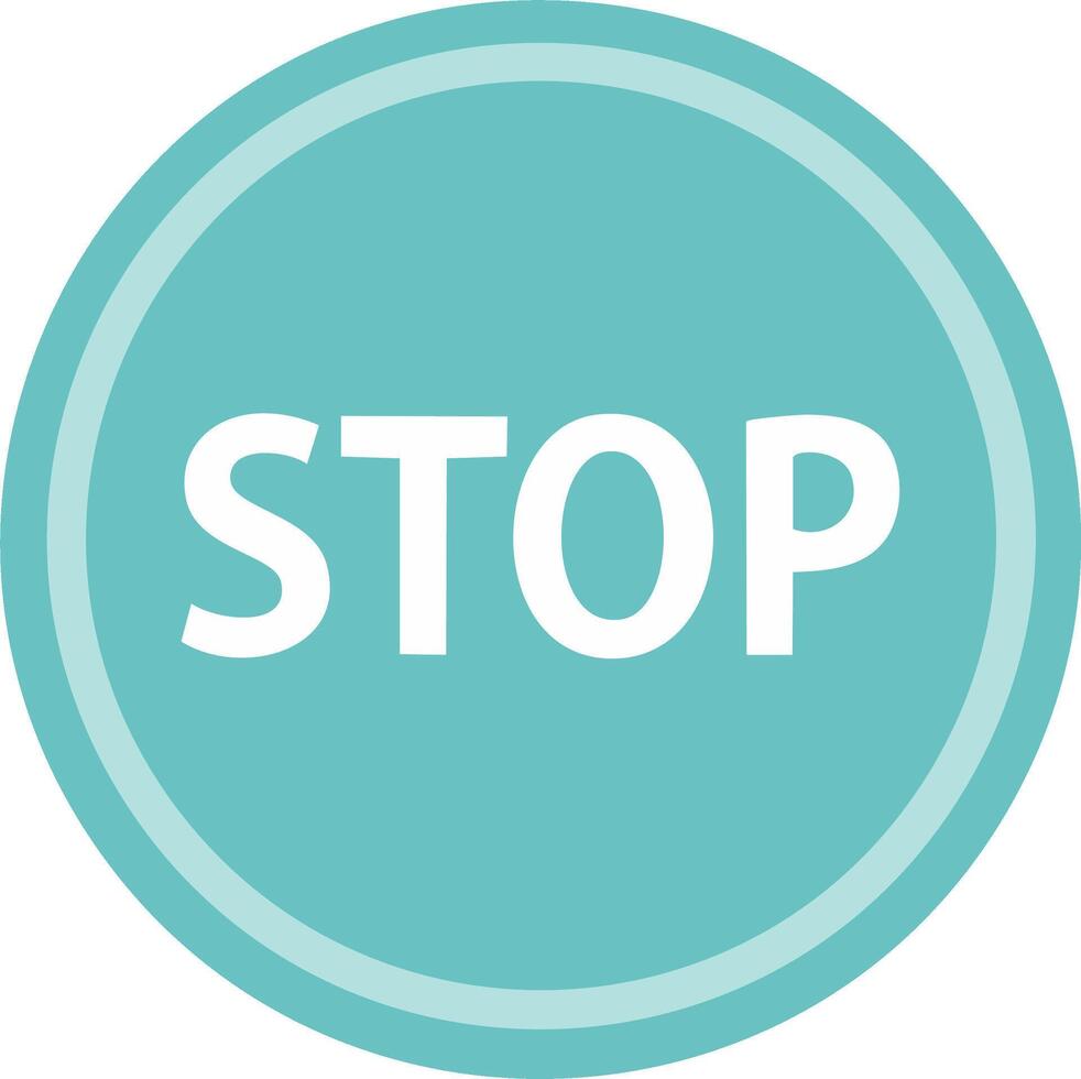 Simple round teal stop sign button or command symbol for halt and control vector