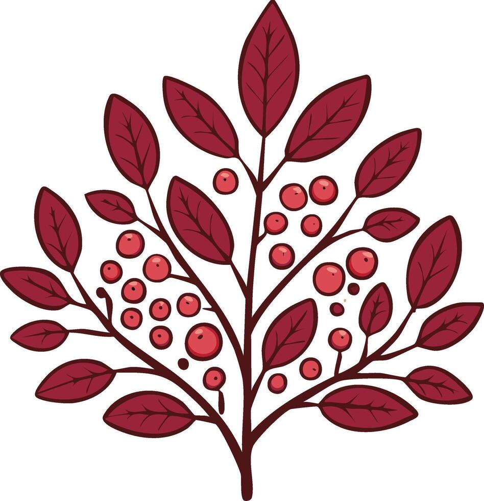 Stylized Red Berries and Leaves Branch Botanical Graphic Design Element vector