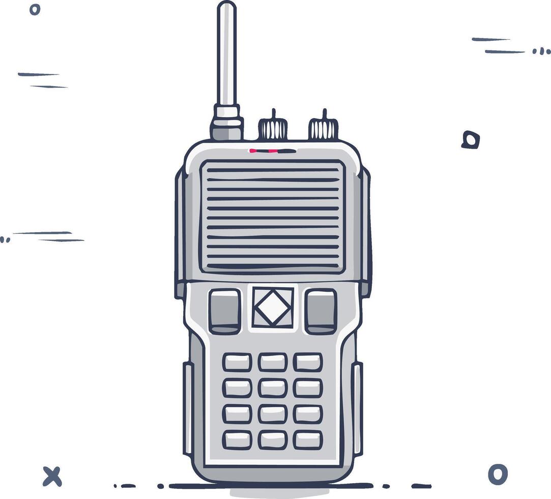 Isolated illustration of a portable handheld transceiver with buttons and antenna on a white background vector