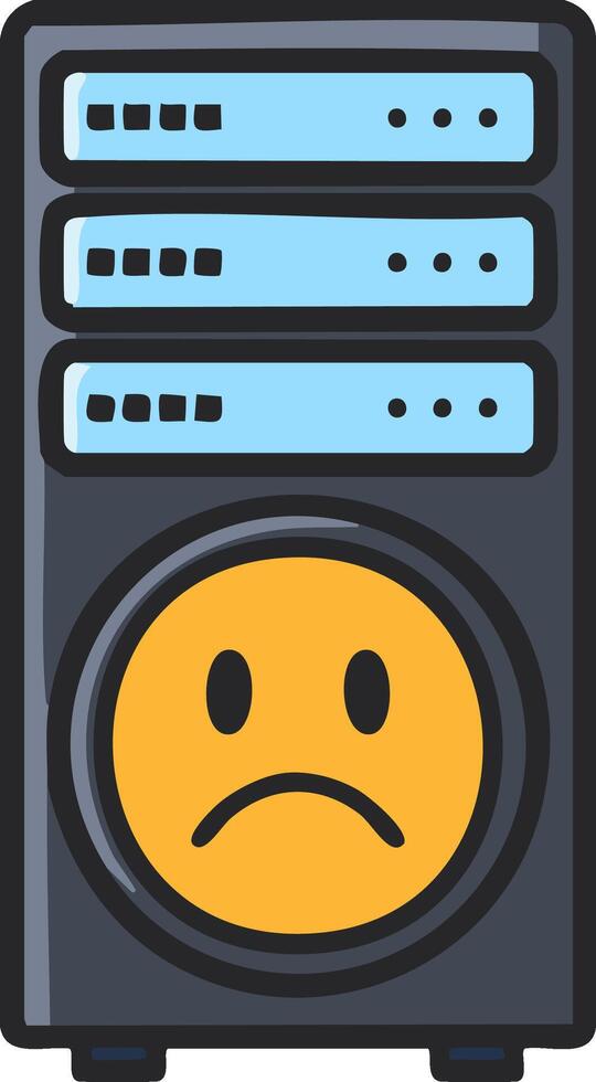 red servidor demostración un triste emoji representando sistema error o datos fracaso problema vector