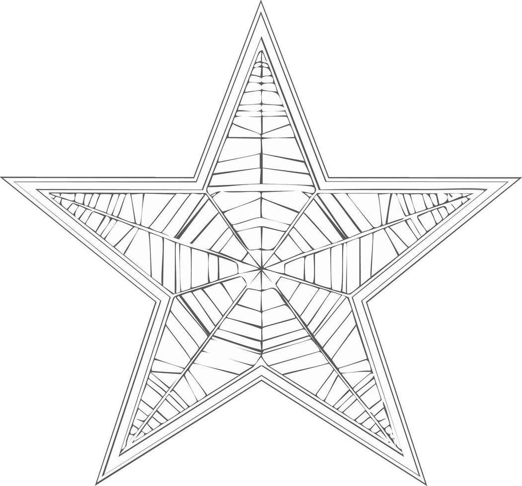 Geometric star shape with an intricate spiderweb pattern line art illustration vector