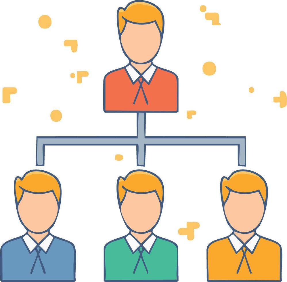Organization Chart with People in Hierarchical Structure and Workflow Diagram vector