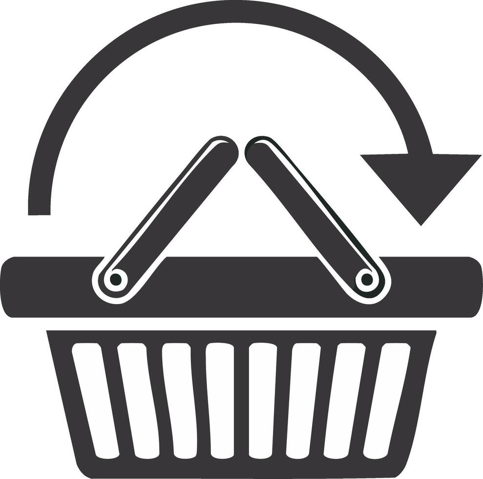 Repeat Purchase Shopping Basket Icon with Arrow for Adding to Cart vector