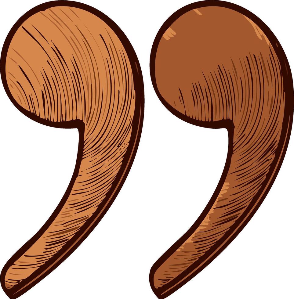 Pair of Hand Drawn Textured Brown Quotation Marks for Dialogue and Text Design vector