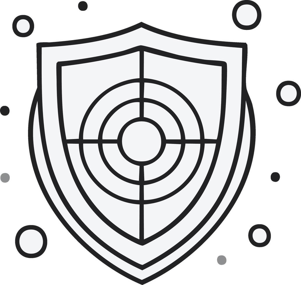 Shield with crosshairs symbol representing security and targeting for protection vector