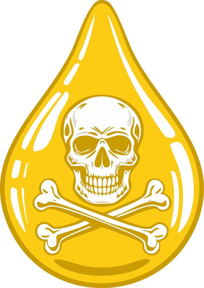 Toxic fluid drop icon with skull and crossbones symbol, danger warning vector