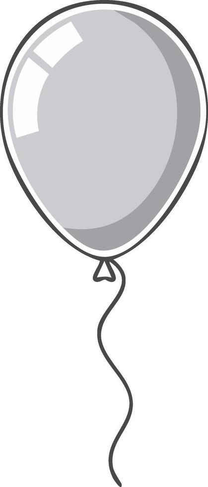 Gray Helium Balloon with Wavy String Floating Upwards Simple Line Drawing Illustration vector