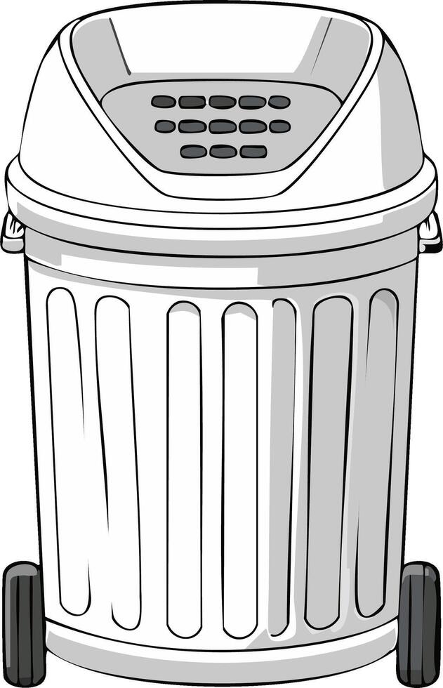 Drawn rolling garbage bin with buttons on the lid for sorting recycling and waste disposal system in cartoon vector