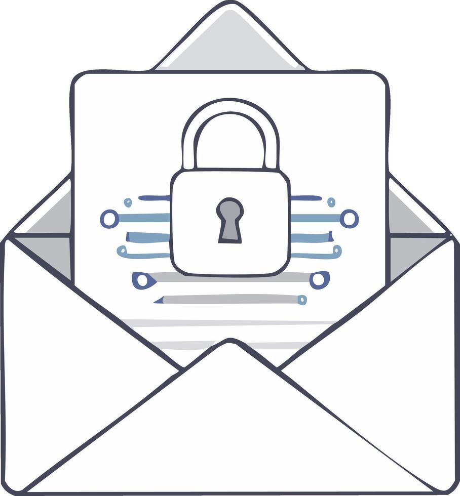 Secured email message in white envelope with padlock symbol for data encryption and privacy illustration vector