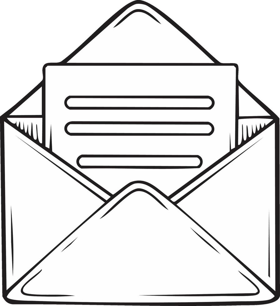Simple Hand Drawn Icon of an Open Envelope with a Letter Message vector