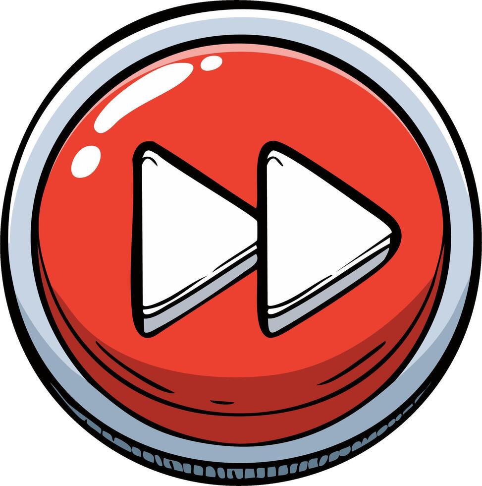 Red fast forward button icon with double arrow symbol for media playback and navigation vector