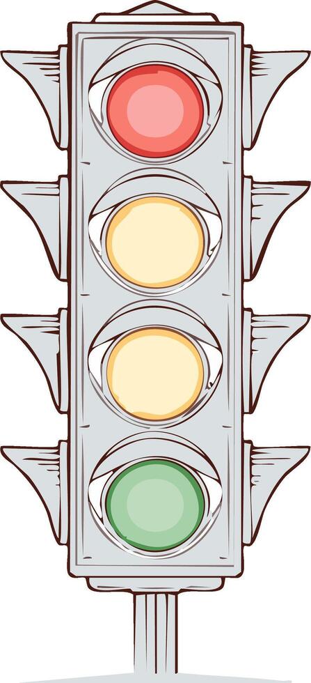 Traffic Signal With Red Yellow and Green Lights Illuminated Ready for Movement and Stop vector