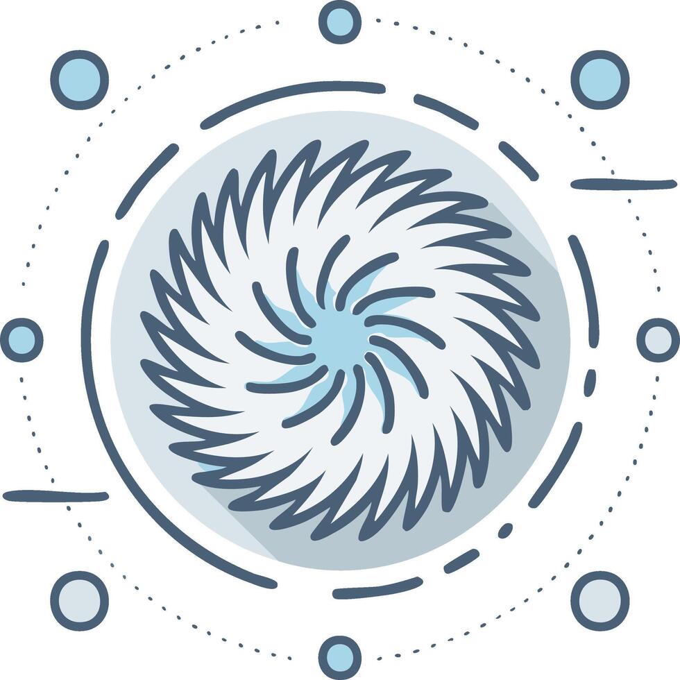Stylized illustration of a swirling vortex with radiating circular elements and dashed lines vector