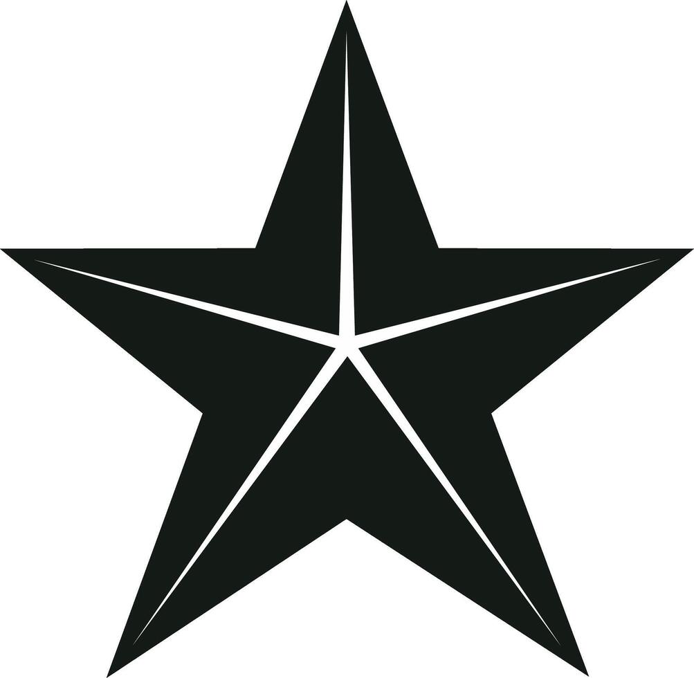 Black five pointed star symbol with geometric lines inside representing sharp edges and contrast vector