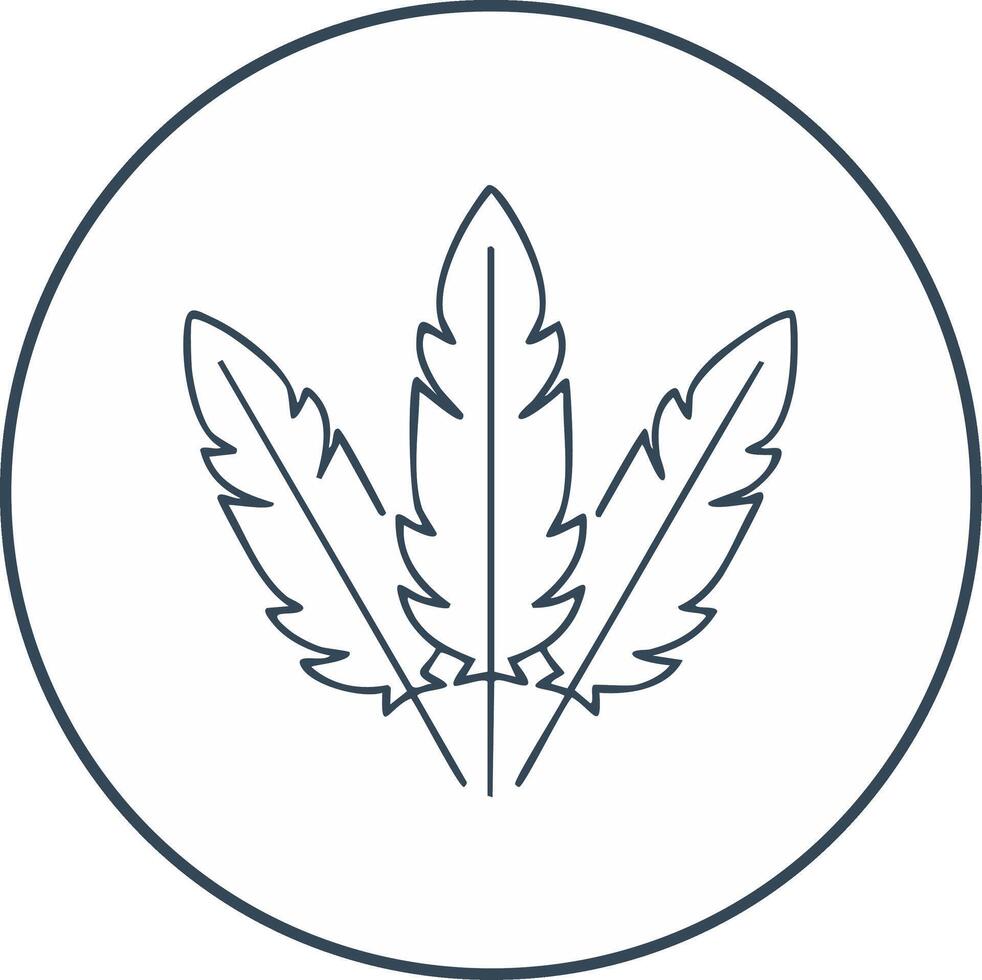 Three stylized feathers in a minimalist line art circle icon design for lightness and freedom concepts vector