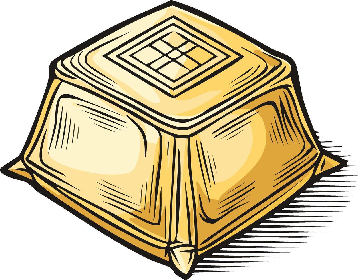 Stylized golden ingot with embossed diamond pattern on top vector