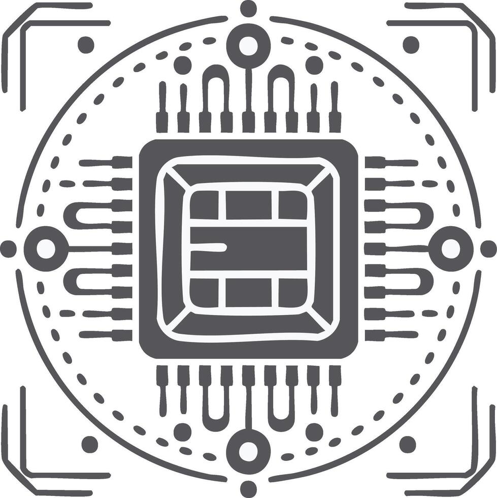Circuit board tech line drawing, digital chip , technology, electronics, processor, schematic vector