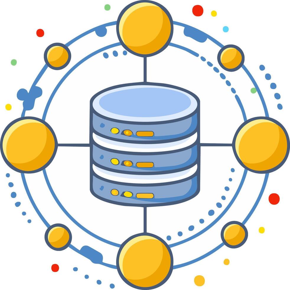 Cloud database server system and data flow network concept vector