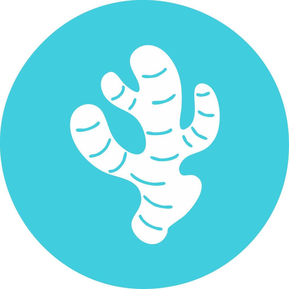 White ginger root icon stylized with curved lines on a teal blue circle with subtle shadow effect vector