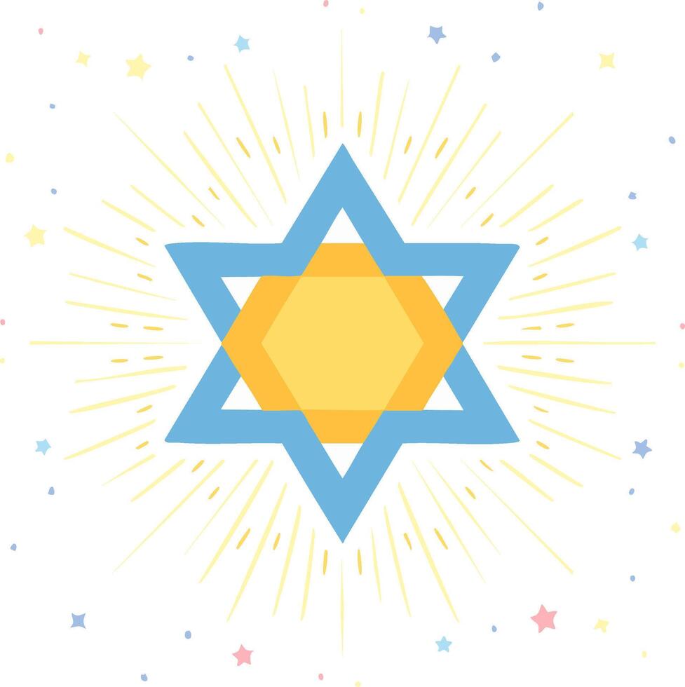 Star of David Icon with Shimmering Light and Festive Starry Background vector
