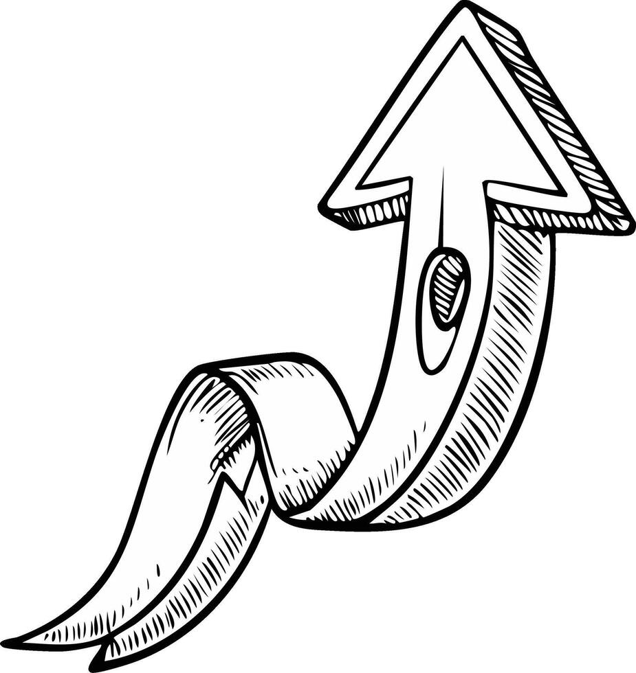 Hand drawn arrow with banner for growth and direction in monochrome sketch style points upward vector